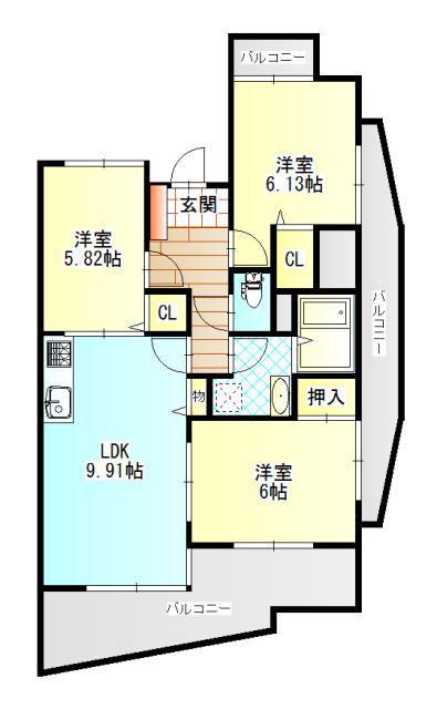 中央ハイツ海老塚(3LDK/14階)の間取り写真