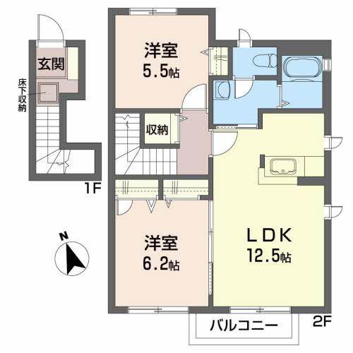 コーポ大門B(2LDK/2階)の間取り写真