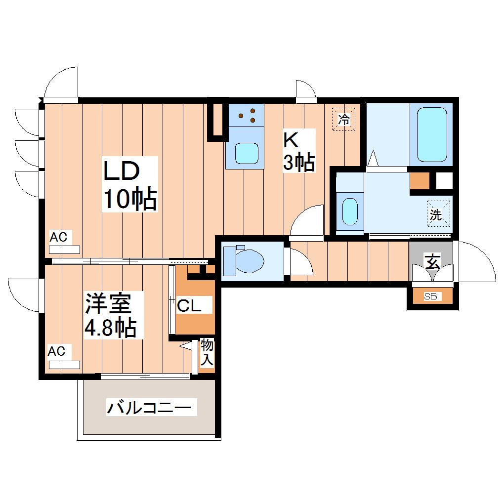 D-ROOM白萩町(1LDK/1階)の間取り写真