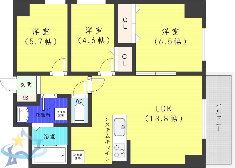 MODENA近代美術館(3LDK/9階)の間取り写真