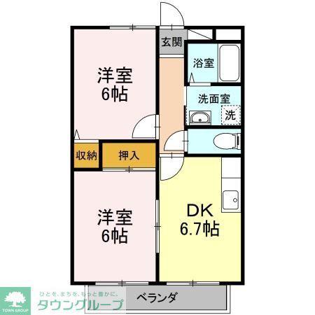 パセオ西府弐番館(2DK/2階)の間取り写真