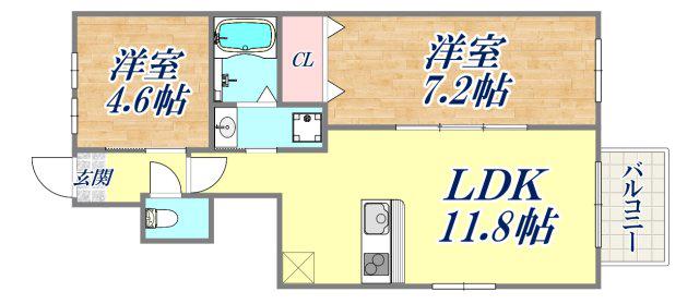 クロリス摩耶(2LDK/1階)の間取り写真