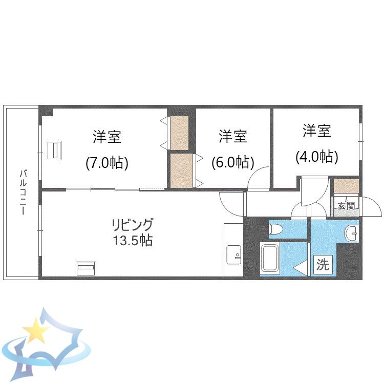 共済ハウス(3LDK/7階)の間取り写真