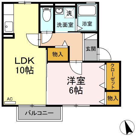 MAISONNETTEアルペンローゼ(1LDK/2階)の間取り写真
