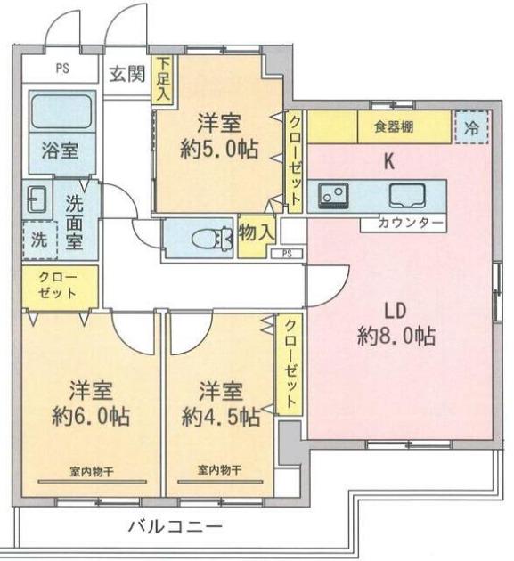 ロイヤルハイツ(3LDK/4階)の間取り写真