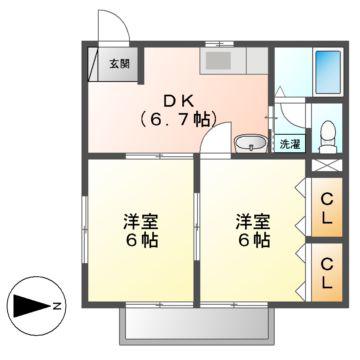 メゾンウィング(2DK/2階)の間取り写真