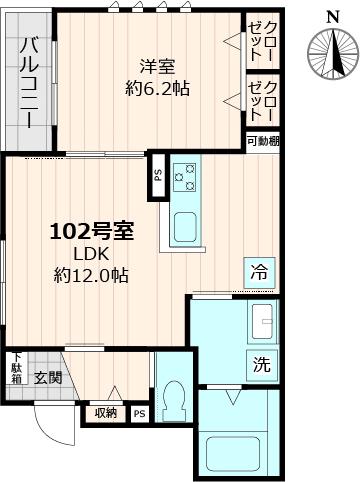 ショウワ東小金井(1LDK/1階)の間取り写真