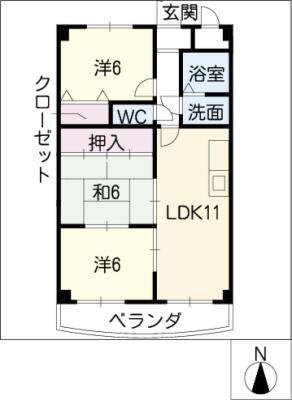 クオーレ小田井(3LDK/1階)の間取り写真