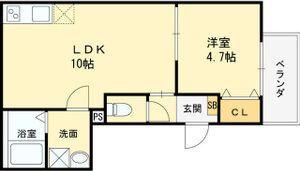 ミ・カーサ吹田豊津(1LDK/3階)の間取り写真