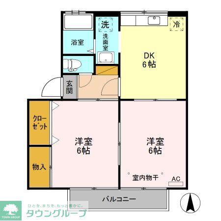 プルニエK(2DK/1階)の間取り写真