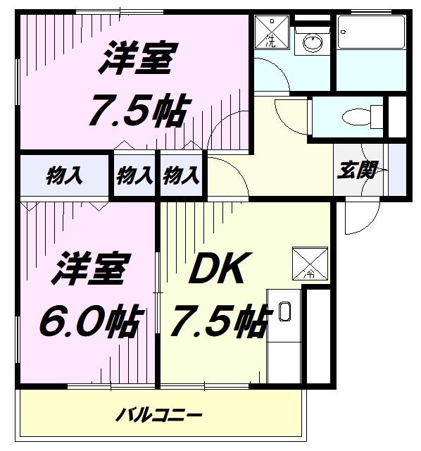 コゥジィーコート(2DK/1階)の間取り写真