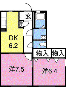 ドミールS(2DK/2階)の間取り写真