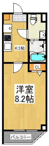 ヒルズ東町(1K/7階)の間取り写真