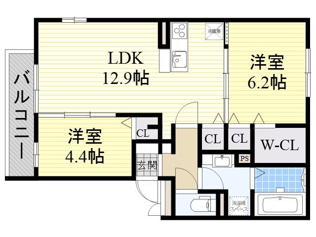 グランツ遠里小野(2LDK/2階)の間取り写真