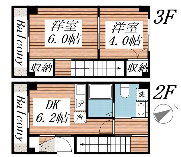 サリースマイル壱番館(2DK/2階)の間取り写真