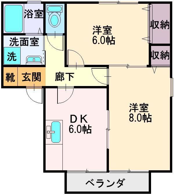 グランシャリオ(2DK/2階)の間取り写真
