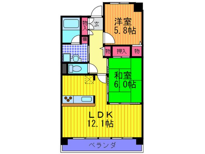 カーサリーヴァ(2LDK/5階)の間取り写真