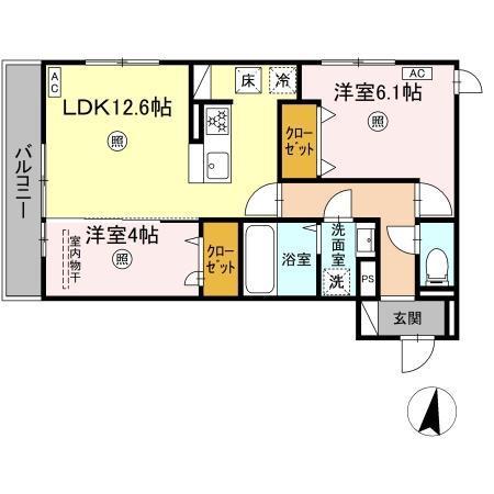 PREMILIFE石垣西(2LDK/1階)の間取り写真