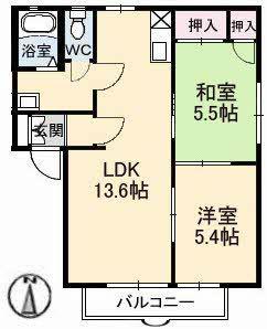 モンシャトーコトブキ B棟(2LDK/2階)の間取り写真