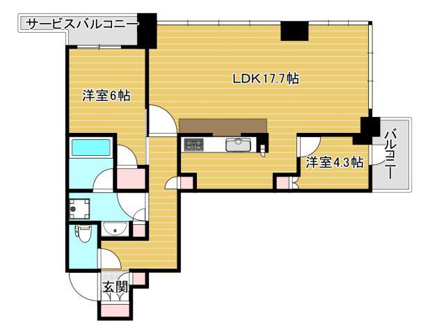 シエリアタワー大阪堀江(2LDK/31階)の間取り写真