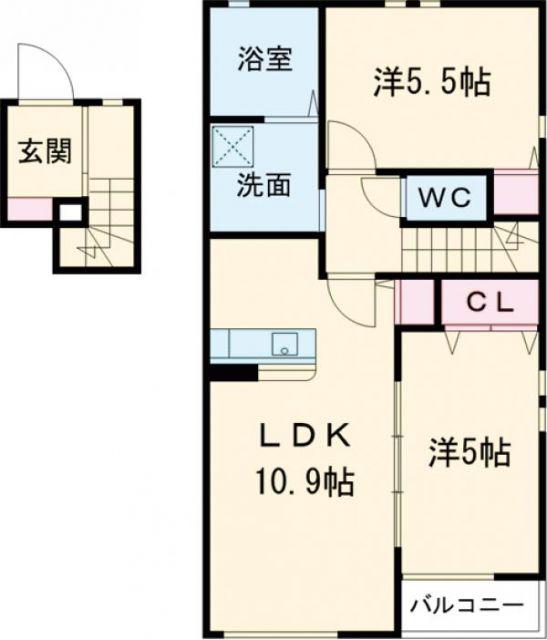 グリーンガーデンII(2LDK/1階)の間取り写真