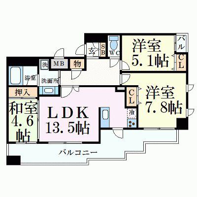 プレジール三ノ宮(3LDK/9階)の間取り写真