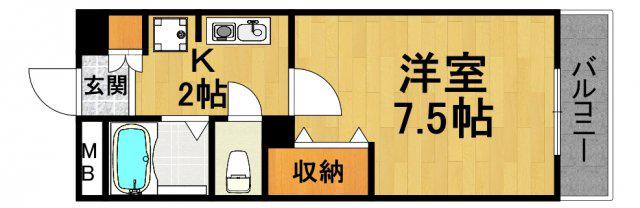 クレール宝塚2(1K/2階)の間取り写真