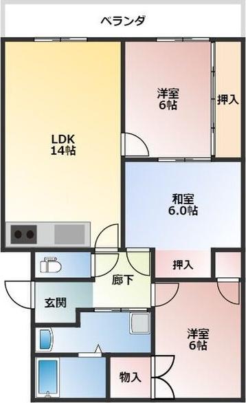 ドミールFUTABA(3LDK/3階)の間取り写真