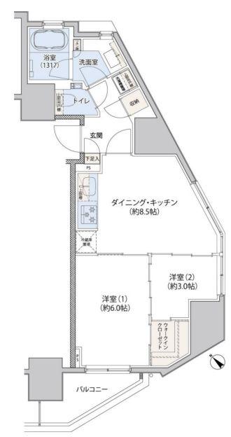 レジディア文京小石川II クレヴィアリグゼ小石川(2DK/8階)の間取り写真