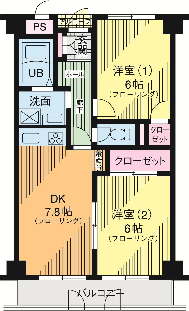 ディーセントハウスC棟(2DK/2階)の間取り写真