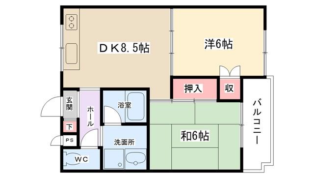 林ハイツ(2DK/2階)の間取り写真