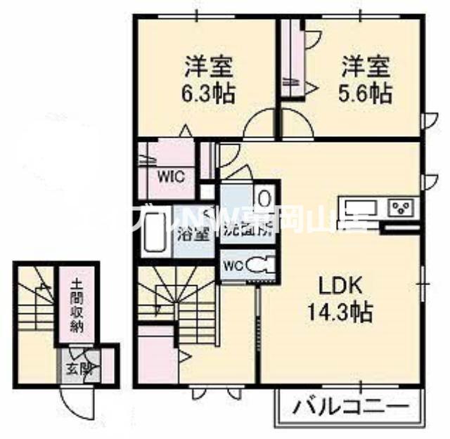 ジャルダン デュ パピヨン(2LDK/2階)の間取り写真