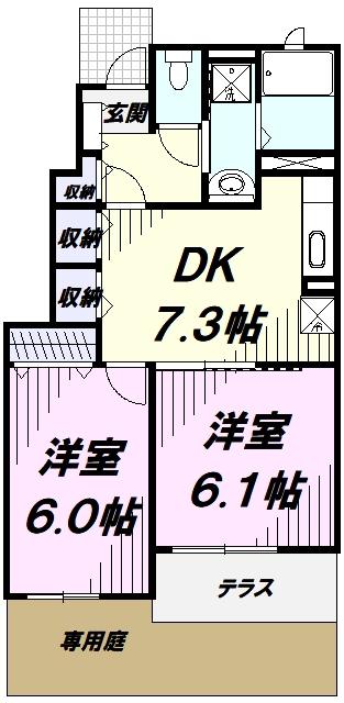 クラール・ブリーゼI(2DK/1階)の間取り写真