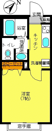 ディアハイムB棟(1K/2階)の間取り写真