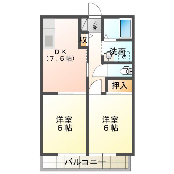 コンフォール A(2DK/2階)の間取り写真