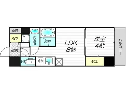アーバネックス西天満(1LDK/8階)の間取り写真