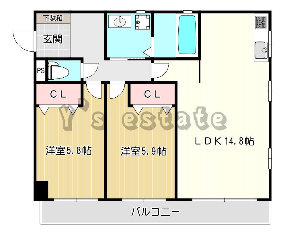 グロースハイツ新石切IV(2LDK/2階)の間取り写真