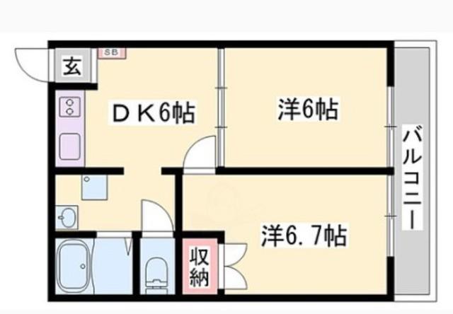 アミューズ尾上I(2DK/2階)の間取り写真