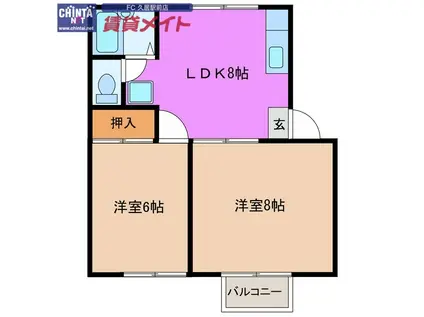 カルネB(2LDK/2階)の間取り写真