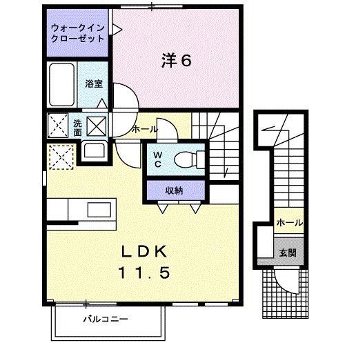 ドルチェ ローザI(1LDK/2階)の間取り写真