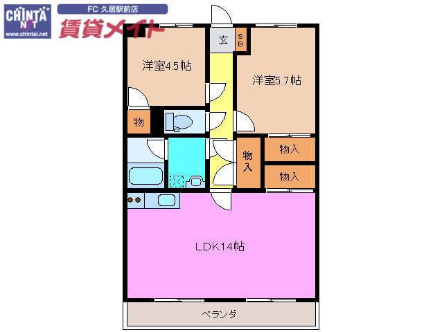 シャルムマスダIII(2LDK/1階)の間取り写真