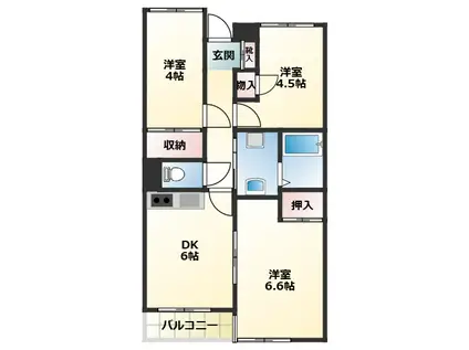 プレステージ府中(3DK/4階)の間取り写真