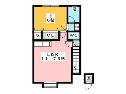 FEEL FINE HAMADATE(1LDK/2階)の間取り写真
