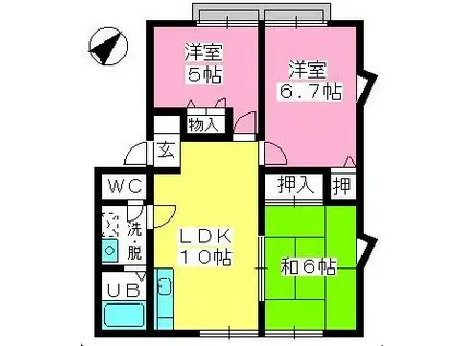メロディハイツ清水B(3LDK/2階)の間取り写真