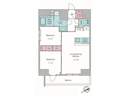 DUE三ノ輪I(2LDK/12階)の間取り写真