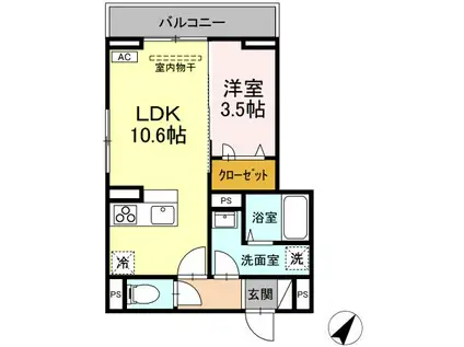 D-RESIDENCE多治米東N(1LDK/2階)の間取り写真