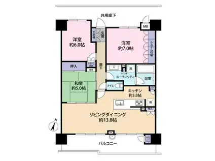 ユニハイムエクシア東灘森北町(3LDK/2階)の間取り写真