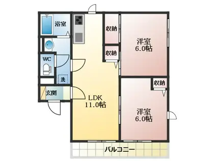 レトア白鳥(2LDK/2階)の間取り写真