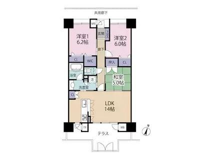 グランドパレスステーションテラス行橋(3LDK/12階)の間取り写真