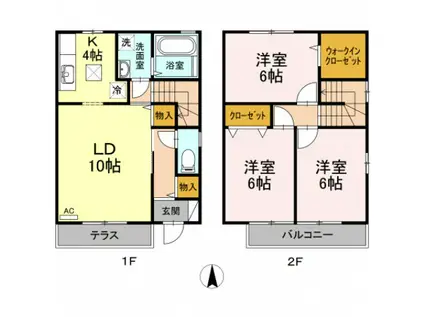 リビングタウン万々 B棟(3LDK/1階)の間取り写真